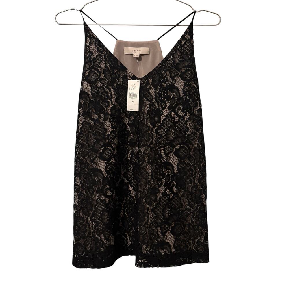 LOFT NEW Black Racerback Lace V Neck Tank XS